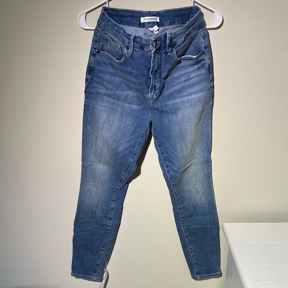 NWOT Good American Good Waist Mid-Wash Ankle Jeans Sz 8
